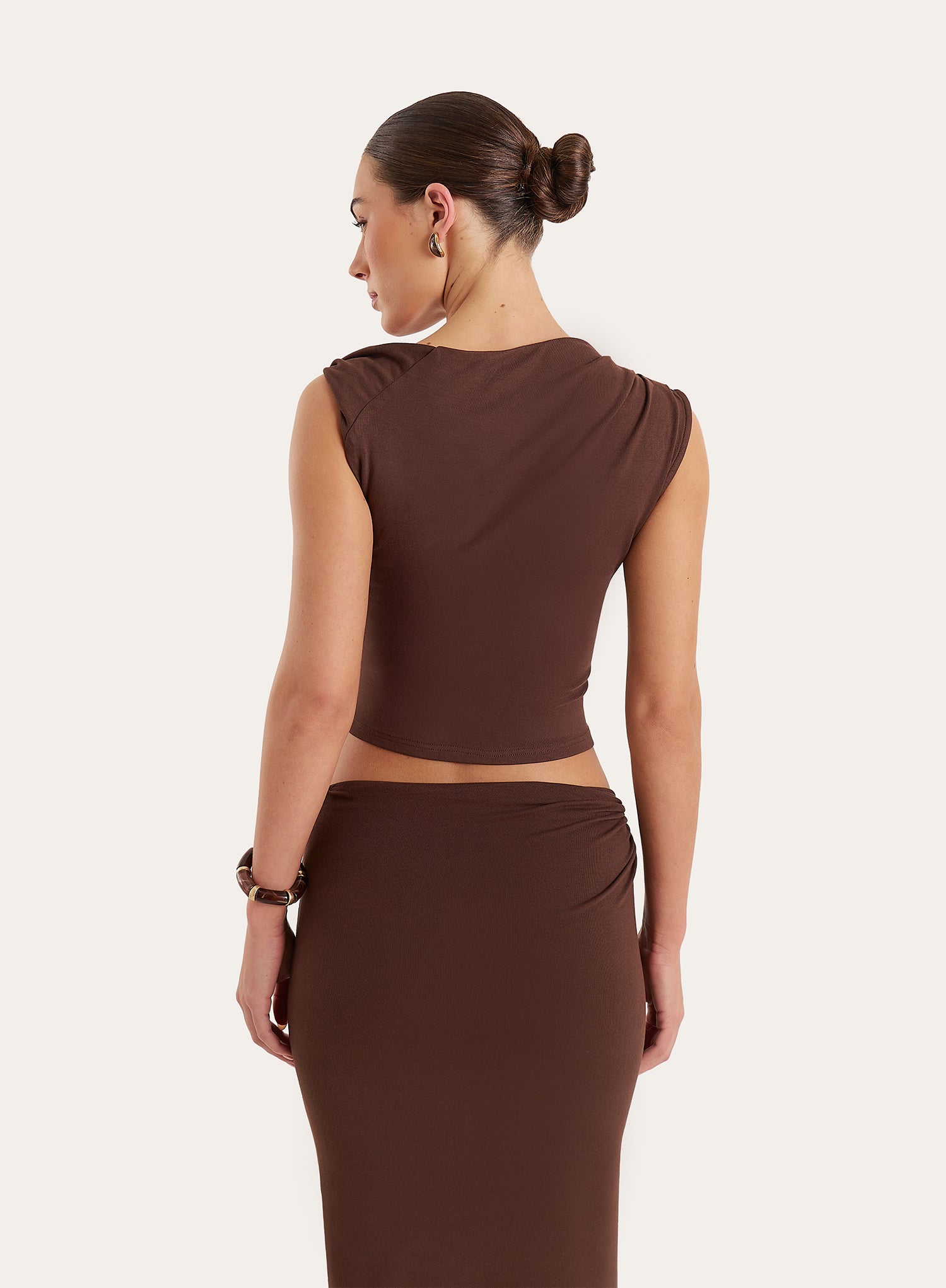 Chocolate Brown Jersey Twist Detail Sleeveless Top